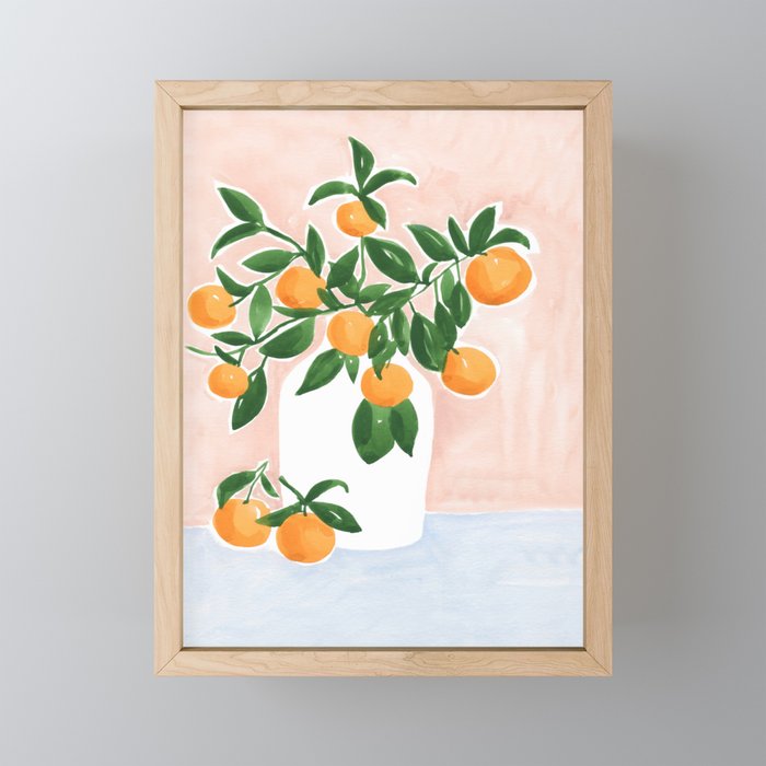 Orange Tree Branch in a Vase Framed Mini Art Print