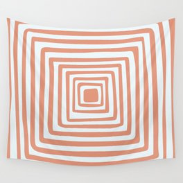 Abstract Concentric Squares Shapes Art - White and Orange Wall Tapestry