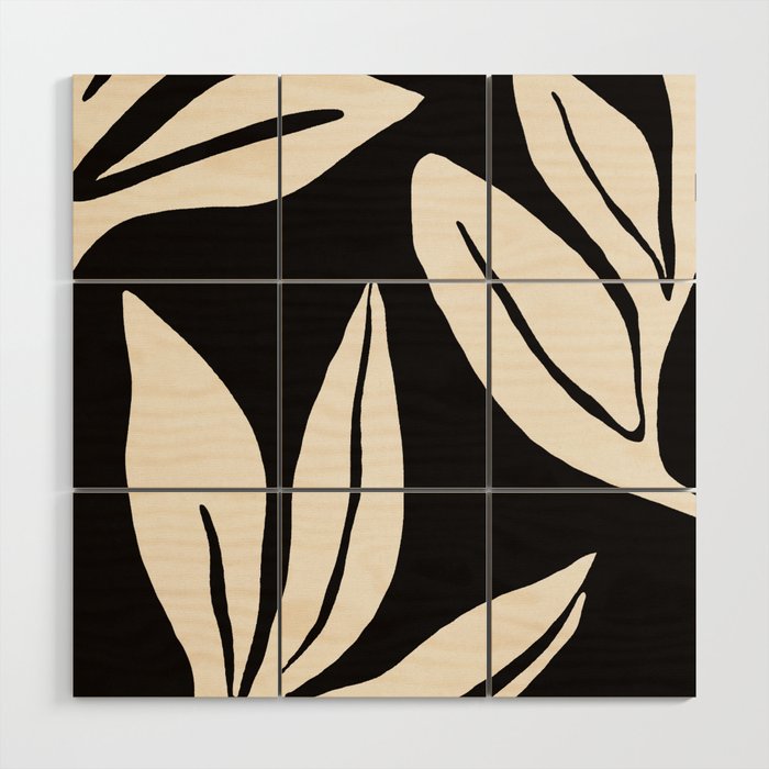 Botanical leaves Black and White Abstract Wood Wall Art