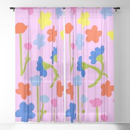 Cheerful 80’s Summer Flowers On Pastel Pink Sheer Curtain