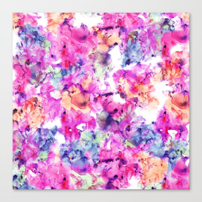 Trendy hand painted pink purple floral watercolor pattern Canvas Print