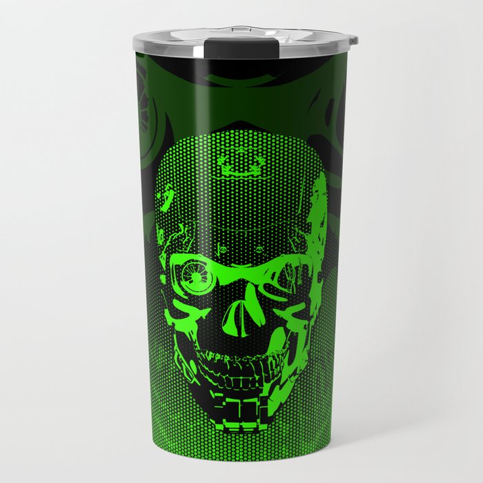 Gamer Skull CARTOON GREEN / 3D render of cyborg head Travel Mug