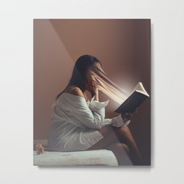 ENGROSSED Metal Print | Contemporary, Bestselling, Woman, Digitalart, Book, Girlreading, Modern, Exclusuive, Surreal, Reading 