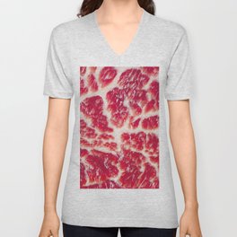Fresh raw beef steak marbled meat texture close up background V Neck T Shirt