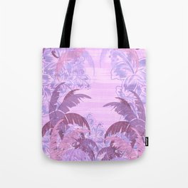 Polynesian Palm Trees And Hibiscus Violet Jungle Abstract Tote Bag