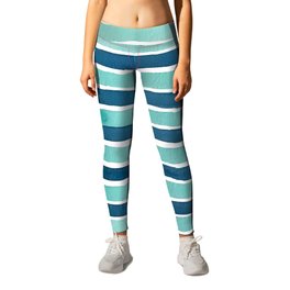 Aqua Teal Stripe Leggings | Digital, Bench, Furniture, Handpaintedstripes, Stripepattern, Limezinniasdesign, Bluegreenstripe, Sidetable, Graphic, Color 