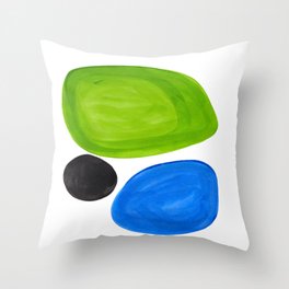 Mid Century Vintage Abstract Minimalist Colorful Pop Art Lime Green Phthalo Blue Black Bubbles Throw Pillow