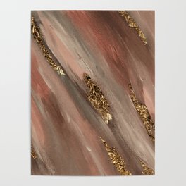 Colorful Paint Brushstrokes Gold Foil Poster