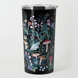Night Mushrooms Travel Mug | Acrylic, Night, Moon, Nature, Mushroom, Iris, Watercolor, Nocturnal, Garden, Gouache 