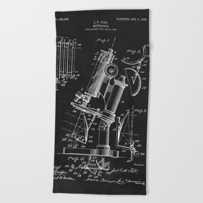 Microscope 1908 Patent Beach Towel