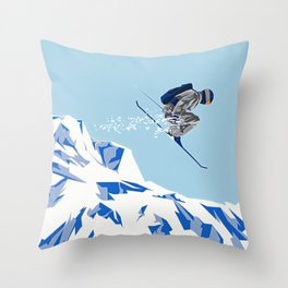 Airborn Skier Flying Down the Ski Slopes Throw Pillow