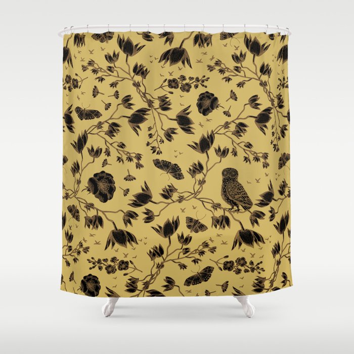 Orchid Owl Yellow Shower Curtain