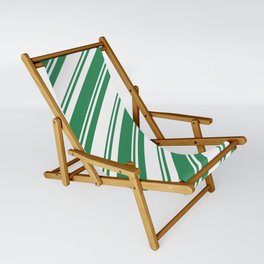 [ Thumbnail: Sea Green & White Colored Lined Pattern Sling Chair ]