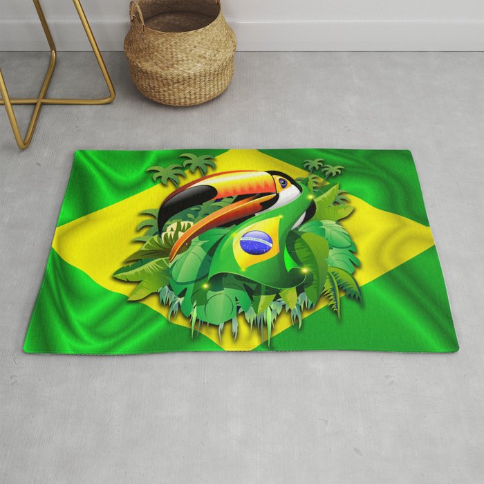 Toco Toucan with Brazil Flag Rug