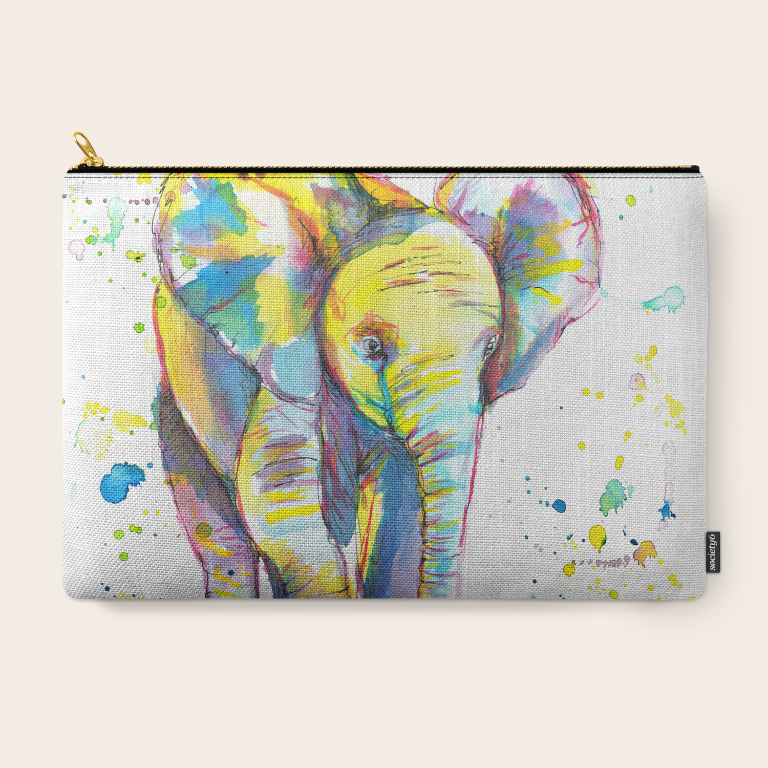 Baby Elephant Watercolor Painting Print Carry All Pouch By