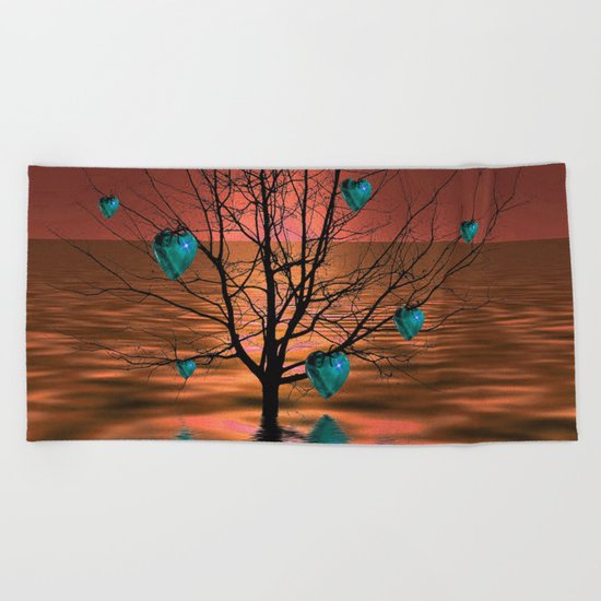 Magical Turquoise Heart Tree Beach Towel