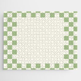 Checked Frame Checkered Pattern in Light Sage Green and Cream Jigsaw Puzzle