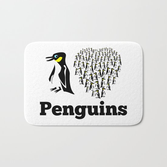 I Love Penguins Heart Bath Mat