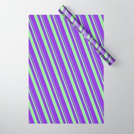[ Thumbnail: Light Green and Purple Colored Lines Pattern Wrapping Paper ]