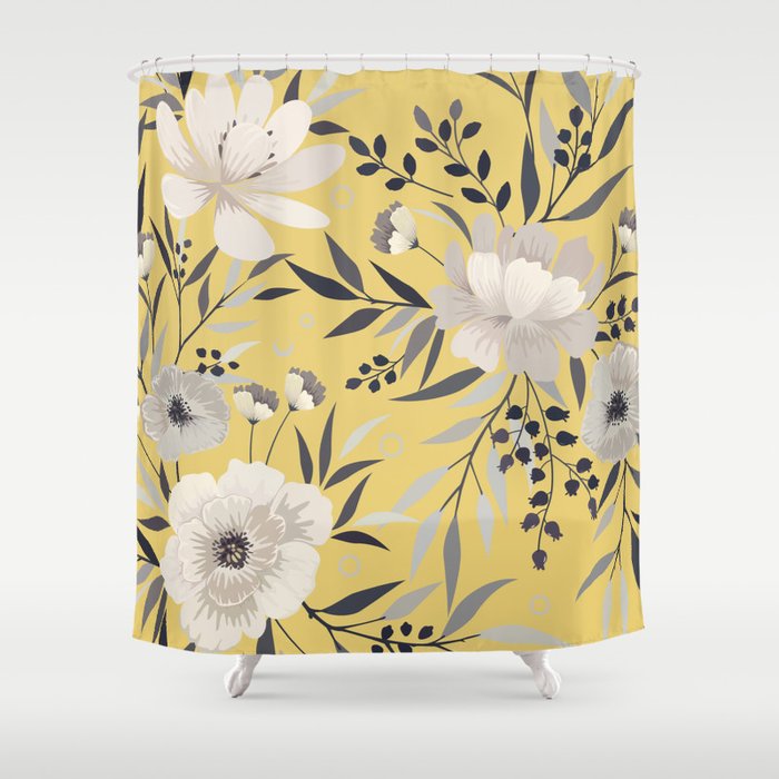 Yellow and gray shower curtain on sale