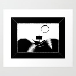Picture of a Boat Art Print | Illustration, Landscape, Black and White 