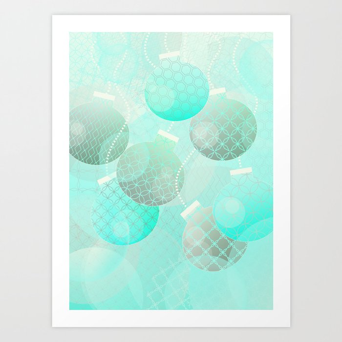 Silver and Mint Blue Christmas Ornaments Art Print