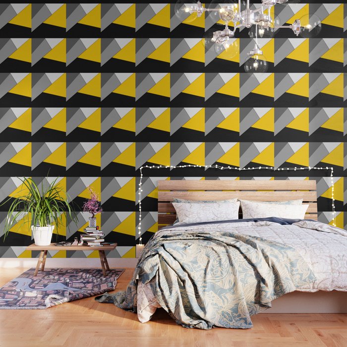 Simple Modern Gray Yellow and Black Geometric Wallpaper