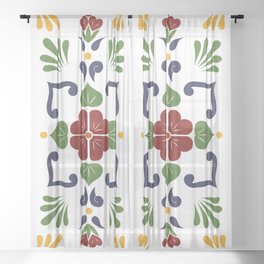 Maroon 2, Framed Talavera Flower Sheer Curtain