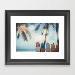 Surf Life Tropical Coastal Landscape Surfboard Scene Framed Art Print