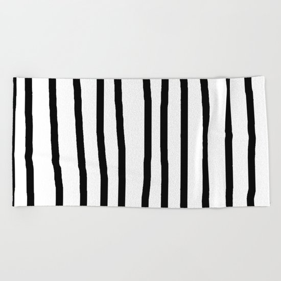 Simply Drawn Vertical Stripes in Midnight Black Beach Towel