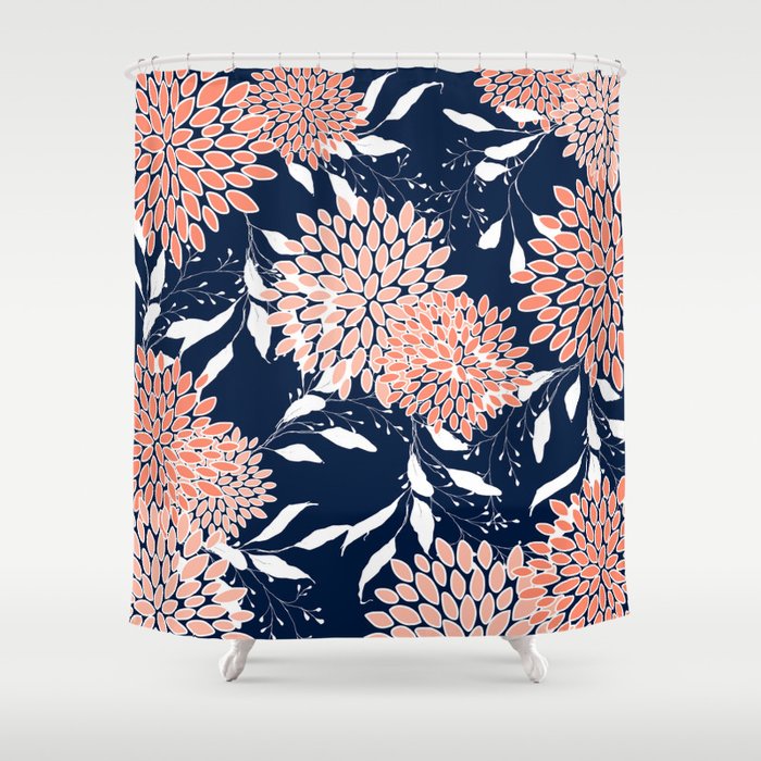 Navy and coral shower curtain outlet