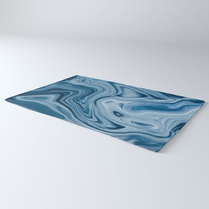 Splash of Blue Swirls, Digital Fluid Art Graphic Design Rug