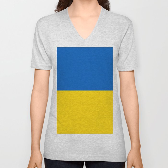 Sapphire and Yellow Solid Colors Ukraine Flag 100 Percent Commission Donated To IRC Read Bio V Neck T Shirt