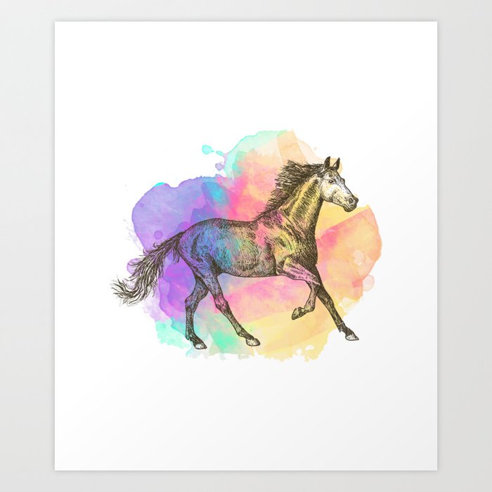 Colorful Horse Gift Horse Lovers Racing Riding Art Print By Aombin