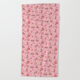 Botanical floral spring flowers pink pattern digital art Beach Towel