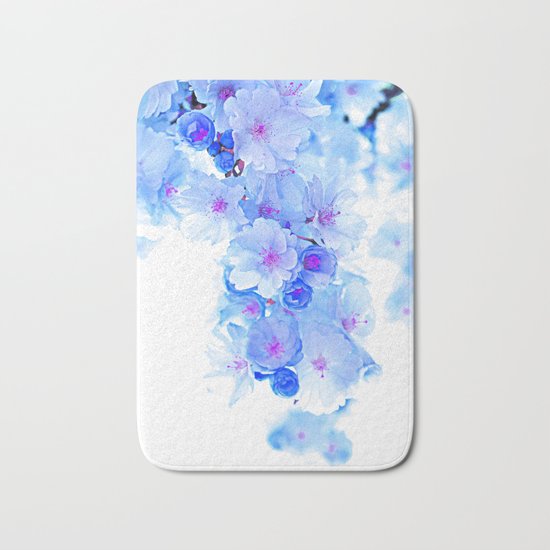 Cherry Blossom.Blue Bath Mat