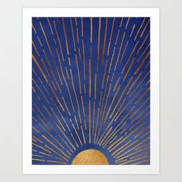 Twilight Blue and Metallic Gold Sunrise Art Print