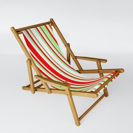 [ Thumbnail: Red, Green & White Colored Striped/Lined Pattern Sling Chair ]