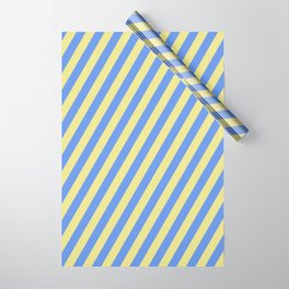 [ Thumbnail: Tan and Cornflower Blue Colored Stripes/Lines Pattern Wrapping Paper ]