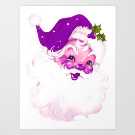 Whimsical Purple Vintage Santa Claus Art Print Art Print