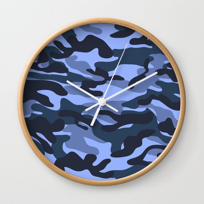 Blue Military Camouflage Pattern Wall Clock