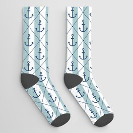 Navy Blue Anchor Pattern on White and Pastel Turquoise Socks