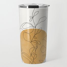 Yellow Sun and Flowers / Minimalist Line `Art  Travel Mug