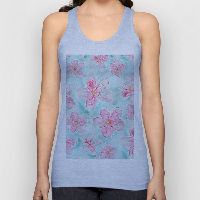 Hand painted teal fuchsia watercolor floral Tank Top