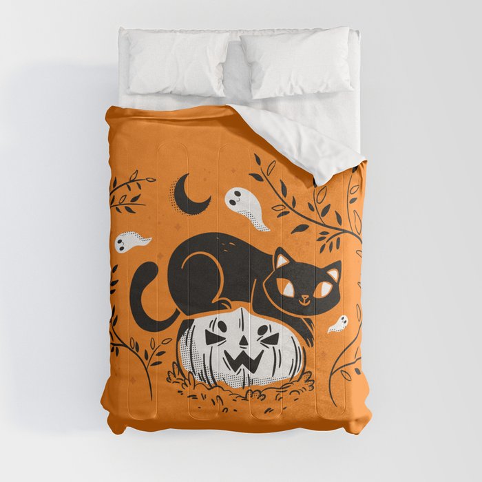 Spooky Cat - Mid Century Vintage Orange Comforter