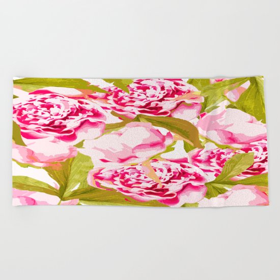 Lovely Peony Flowers Blossom - Summer Garden Beach Towel