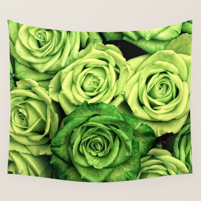 Green Roses Wall Tapestry by Aloke Design Society6