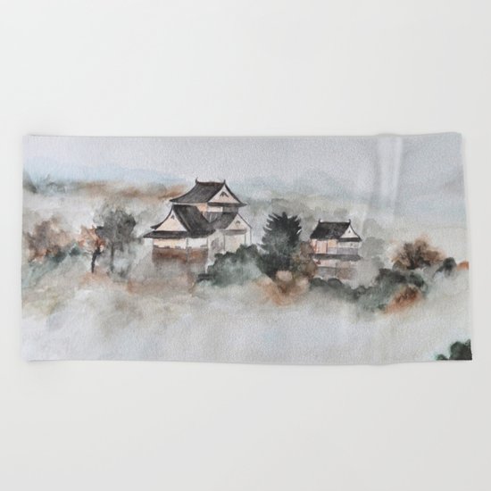 Japanese ancient city in fogging day Beach Towel