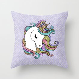 Violet Faux Glitter Unicorn Throw Pillow
