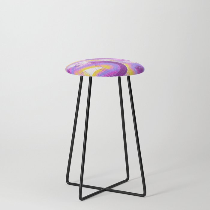 Wavy Squiggles Abstract Painting - Neon Purple, Lilac and Yellow Counter Stool